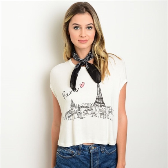 Eiffel tower paris relaxed crop top white - Picture 3 of 8